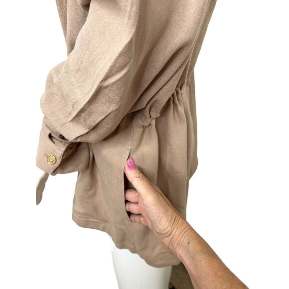 Susan Graver Jacket Top Taupe 1X Long Sleeve Mandarin Collar Buttons Linen Blend - Picture 11 of 16